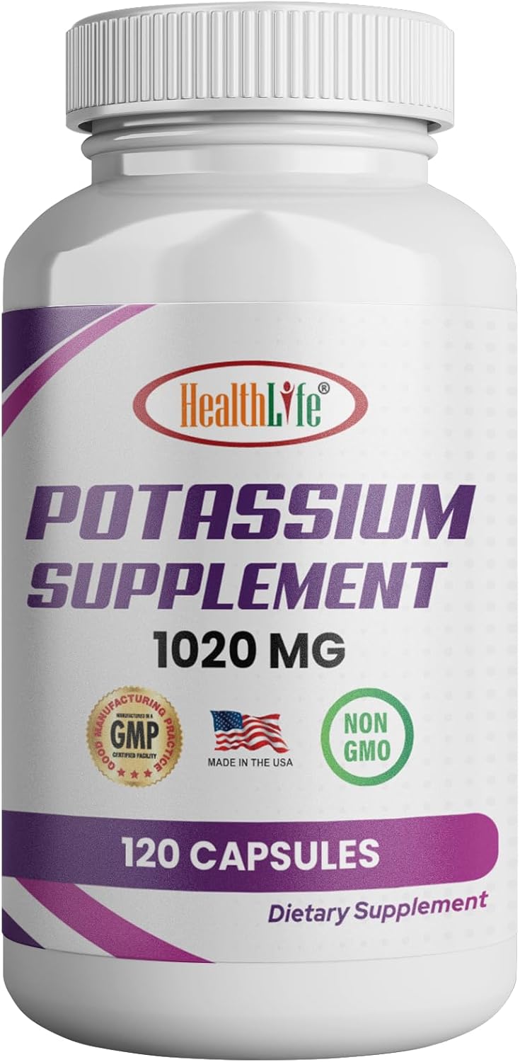 Potassium Bicarbonate Supplement - 1020 mg, 60 Servings, 120 Capsules - Boost Health with HealthLife Potassium - Espot.com.au