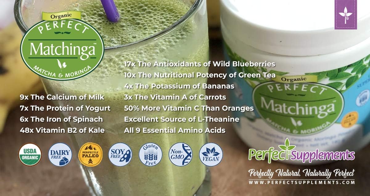 Organic Matcha & Moringa Powder - 180g Green Superfood Supplement for Energy Boost - Perfect Match - All-Natural Formula - Espot.com.au