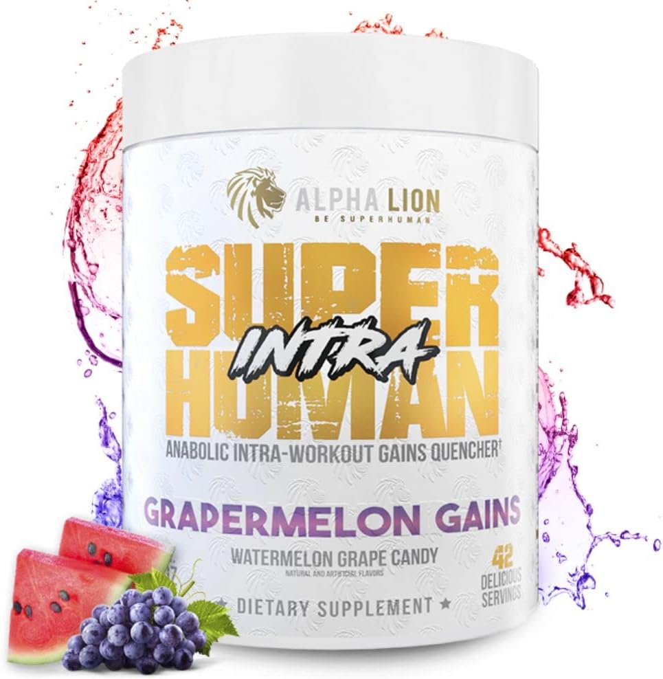 Superhuman Intra Workout Powder with Amino Acids, BCAA, Electrolytes & Hydration Mix - Watermelon Grape Candy Flavor for Muscle Recovery (42 Servings) - Espot.com.au