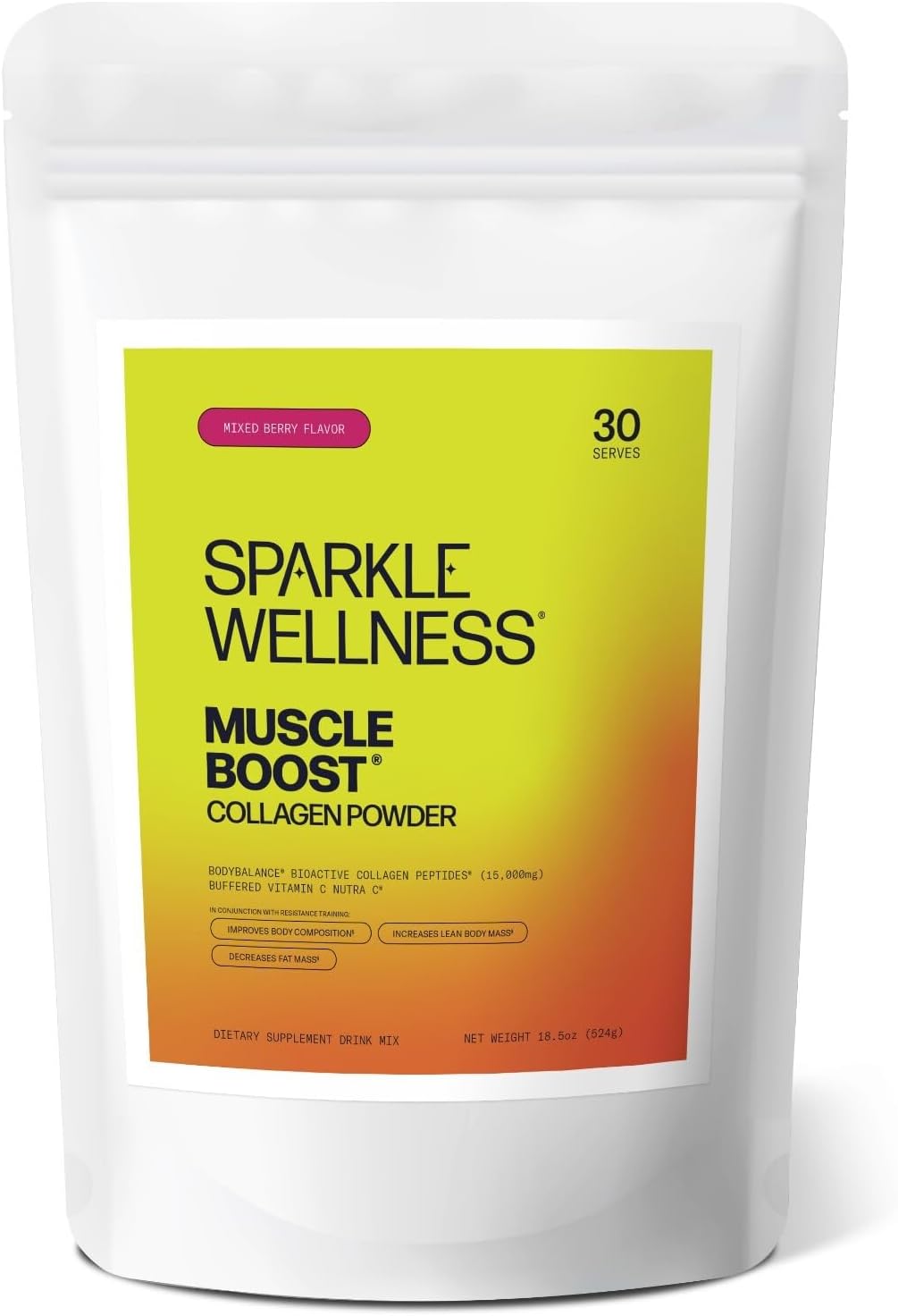 Mixed Berry Muscle Boost Collagen Supplement Powder - 30 Servings | Hydrolyzed BODYBALANCE Collagen Peptides & Buffered Vitamin C for Improved Body Composition | Sparkle Wellness - Espot.com.au