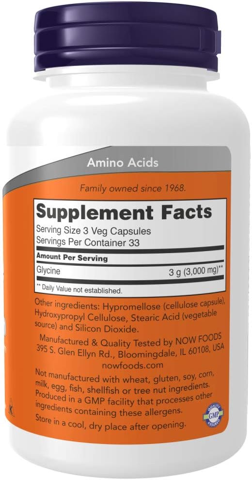 Now Foods Glycine Capsules - Pharmaceutical Grade Amino Acid Supplement (1000mg, 100 Count) - Espot.com.au