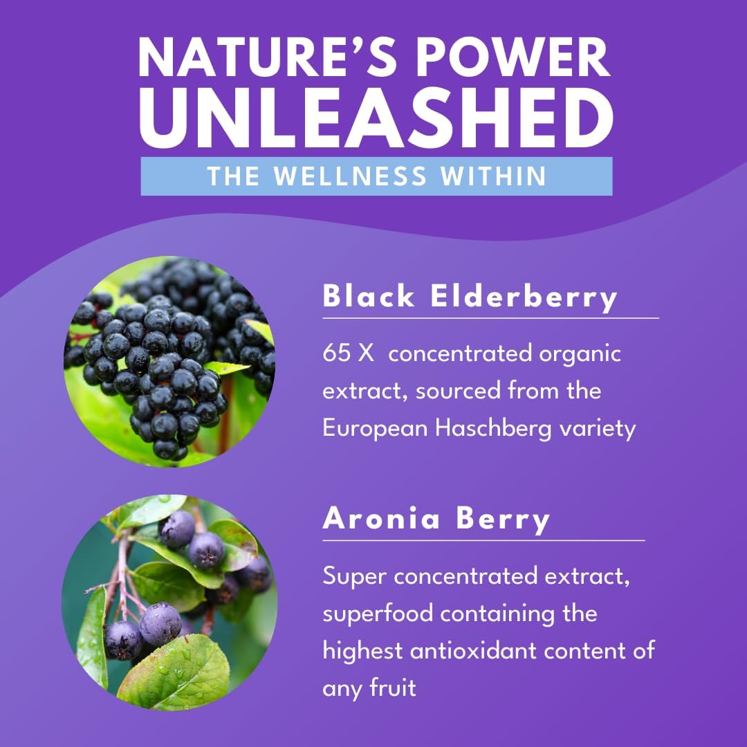 65x Concentrated Elderberry Elixir with Aronia Berry for Immune Support - 4 Fl. Oz - Kid Friendly & Sugar-Free - Espot.com.au
