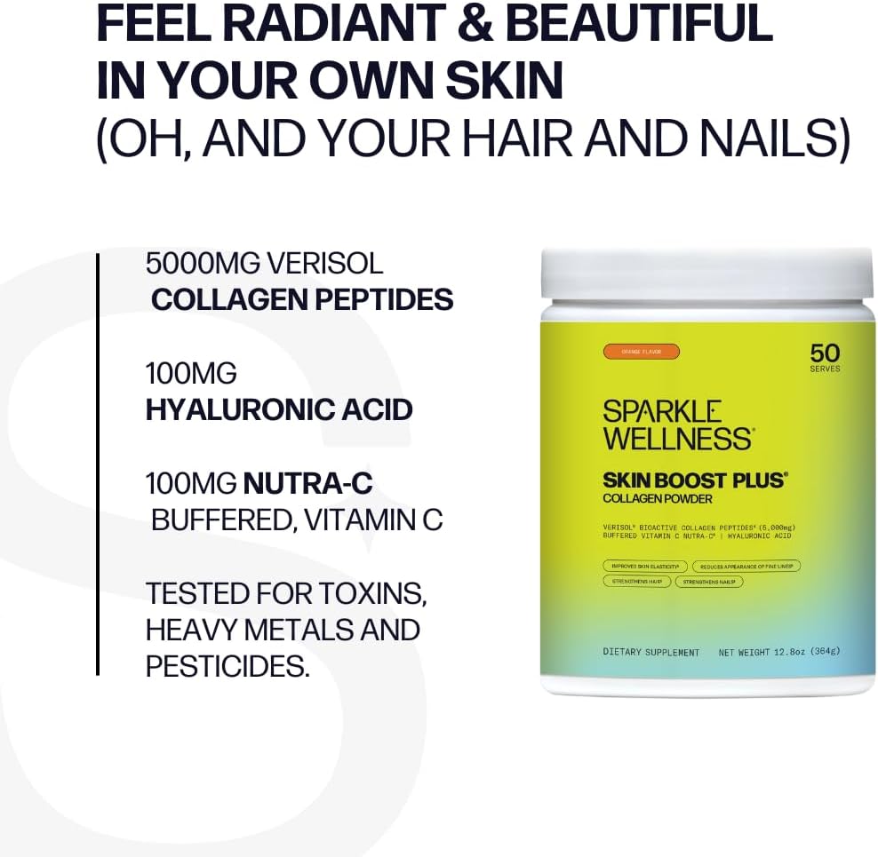 Skin Boost Plus Orange Collagen Powder with VERISOL Bioactive Peptides & Vitamin C - 50 Servings - Espot.com.au