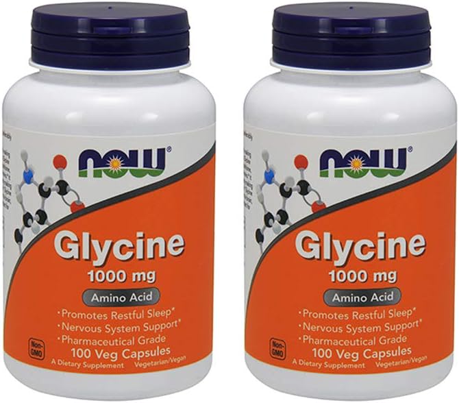 Now Foods Glycine 1000 mg - 200 VegiCapsules Twin Pack - Non-GMO Amino Acid Supplement for Cognitive Health and Sleep Support - Espot.com.au
