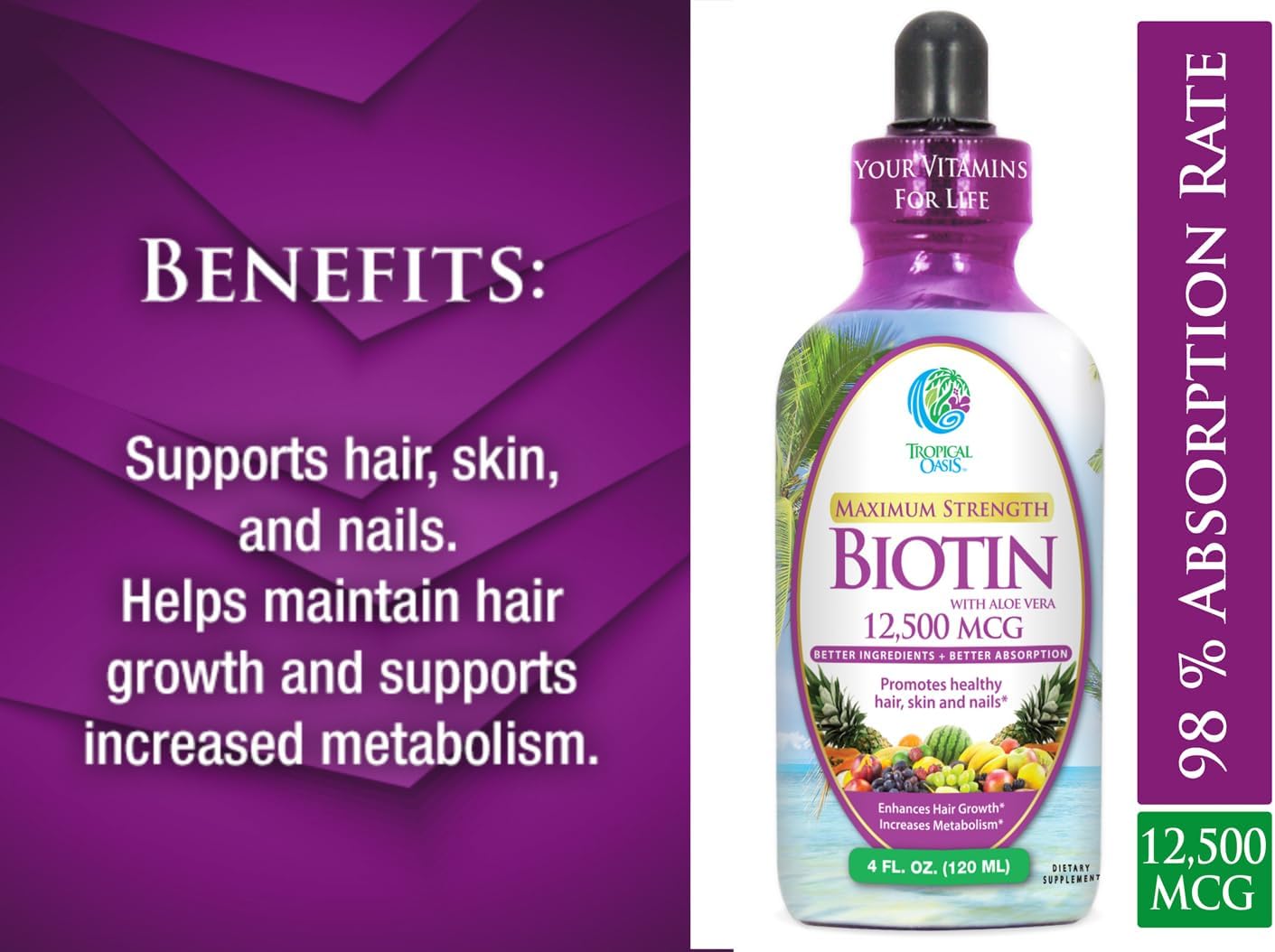 tropical-oasis-liquid-biotin-drops-12500-mcg---fast-hair-growth-reduced-loss-healthy-skin-strong-nails---5x-more-potent-than-pills---max-absorption---vegan---4oz-30-servings-8