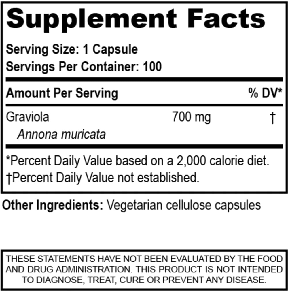Nutriya Guanábana (Graviola-Soursop) Capsules - Antioxidant for Healthy Cells, Immune System Support - 100 Veg Caps - Espot.com.au