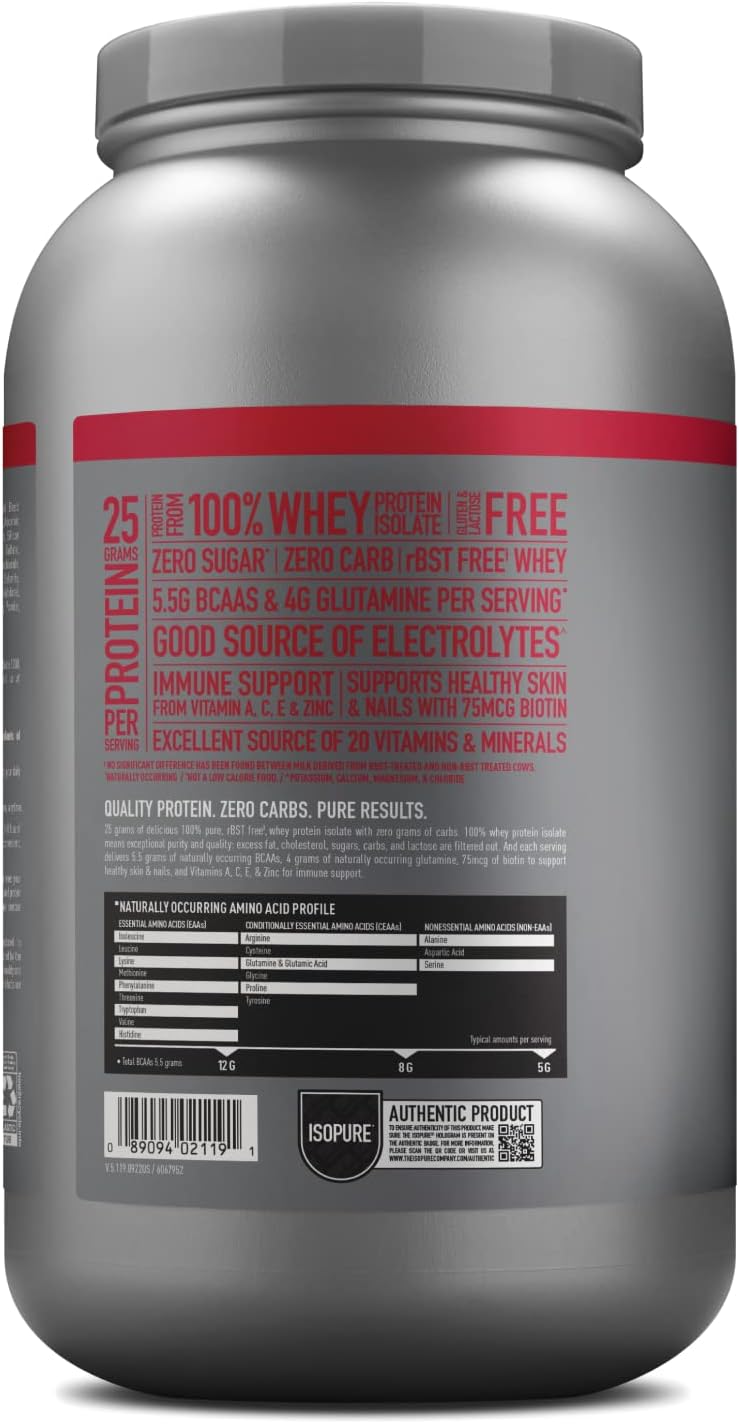 Isopure Zero Carb Whey Isolate Protein Powder, Strawberries & Cream Flavor, 25g Protein, 3 Lbs, 44 Servings, Gluten & Lactose Free - Espot.com.au