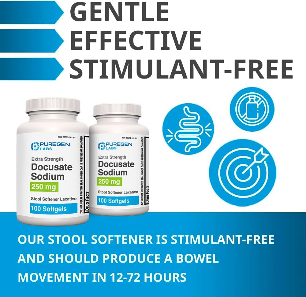 puregen-labs-docusate-sodium-250mg-softgels---100-count---gentle-constipation-relief---extra-strength-stool-softener---stimulant-free-laxative-5