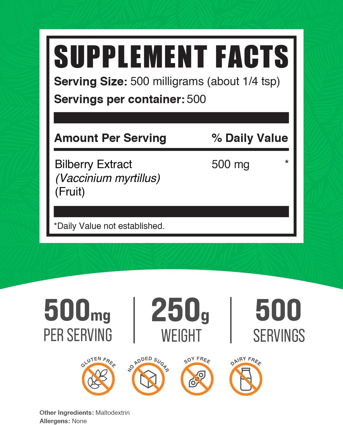 BulkSupplements.com Bilberry Extract Powder - 500mg per Serving, 250g (8.8 oz) - Eye Health Supplement, Gluten Free Bilberry Fruit Extract - 1 Pack - Espot.com.au