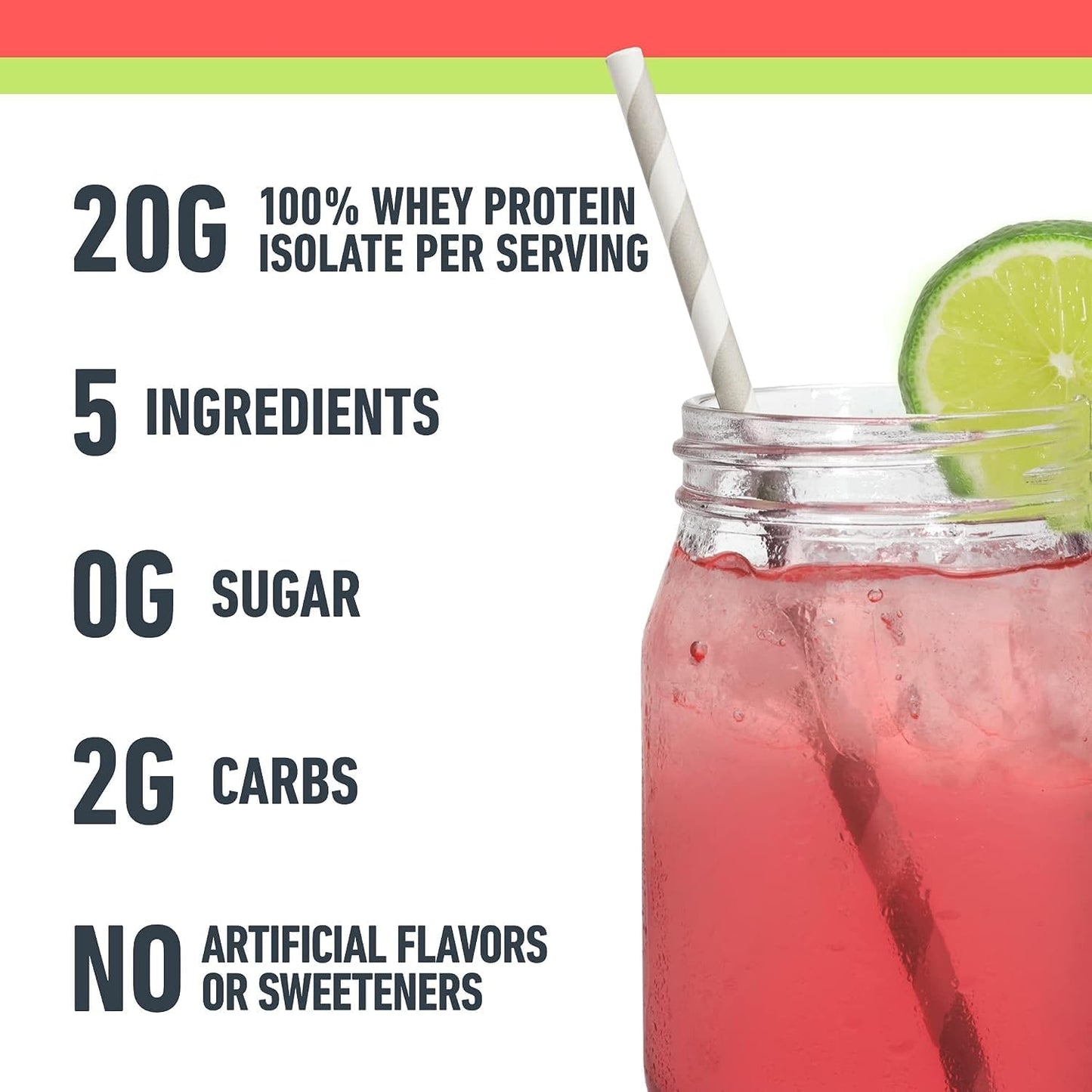 Isopure Clear Whey Isolate Protein Powder Infusions, Watermelon Lime Flavor, 14.1 Oz, 20g Protein, Lactose & Gluten Free - 16 Servings - Espot.com.au