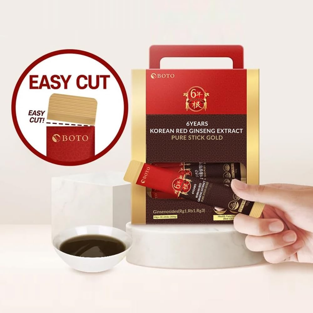 6-Year Korean Red Ginseng Gold Extract Energy Supplement Sticks - 30 Portable Sachets for Brain, Immune Support & Nitric Oxide Boost - Espot.com.au
