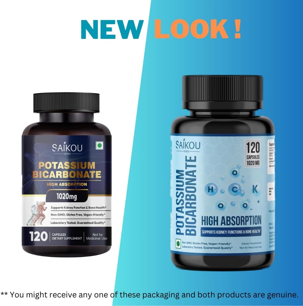 High Absorption Potassium Bicarbonate Supplement - 1020mg, 120 Capsules - Supports Electrolyte Balance, Kidney & Bone Health - SAIKOU HERBS - Espot.com.au