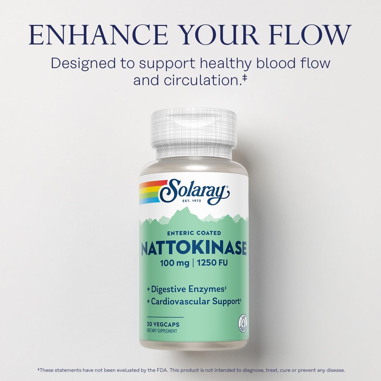 Solaray Nattokinase Supplement 100mg - 1,250 FU - Traditional Health Support - Lab Verified - 60-Day Guarantee - 30 VegCaps - Espot.com.au