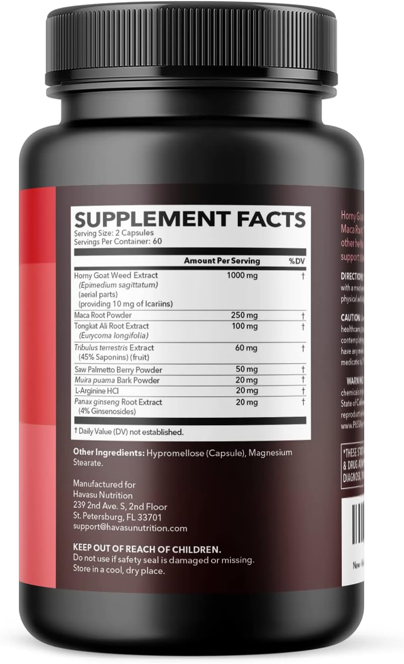 Extra Strength Horny Goat Weed Capsules for Men & Women - Boost Performance & Energy with Tongkat Ali, Muira Puama, Saw Palmetto - 2 Month Supply - Espot.com.au