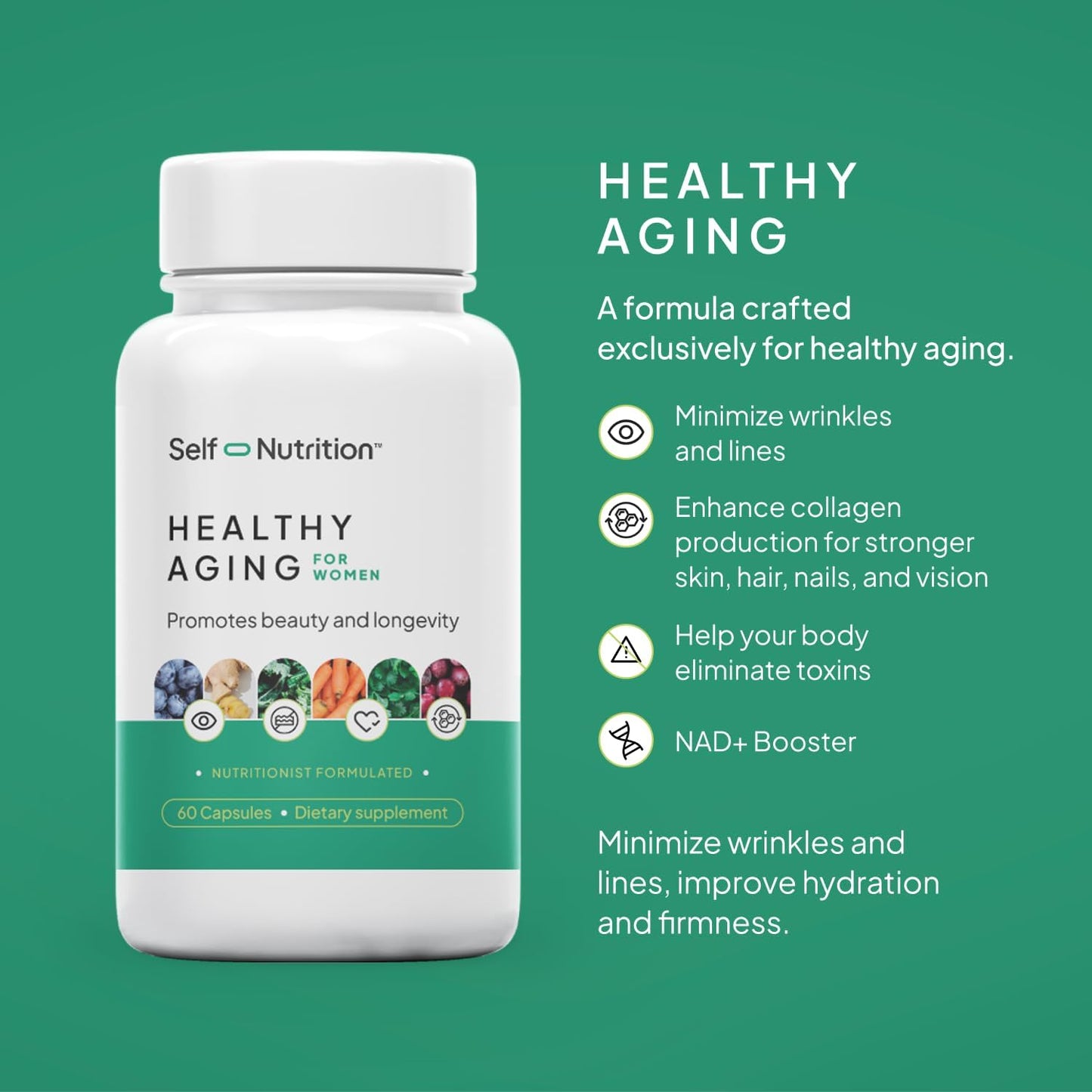 Women's Healthy Aging Supplement with Resveratrol, NAD, Collagen, Biotin - Beauty Boost with 12 Ingredients - Vegan, USA Made - 60 Capsules - Espot.com.au