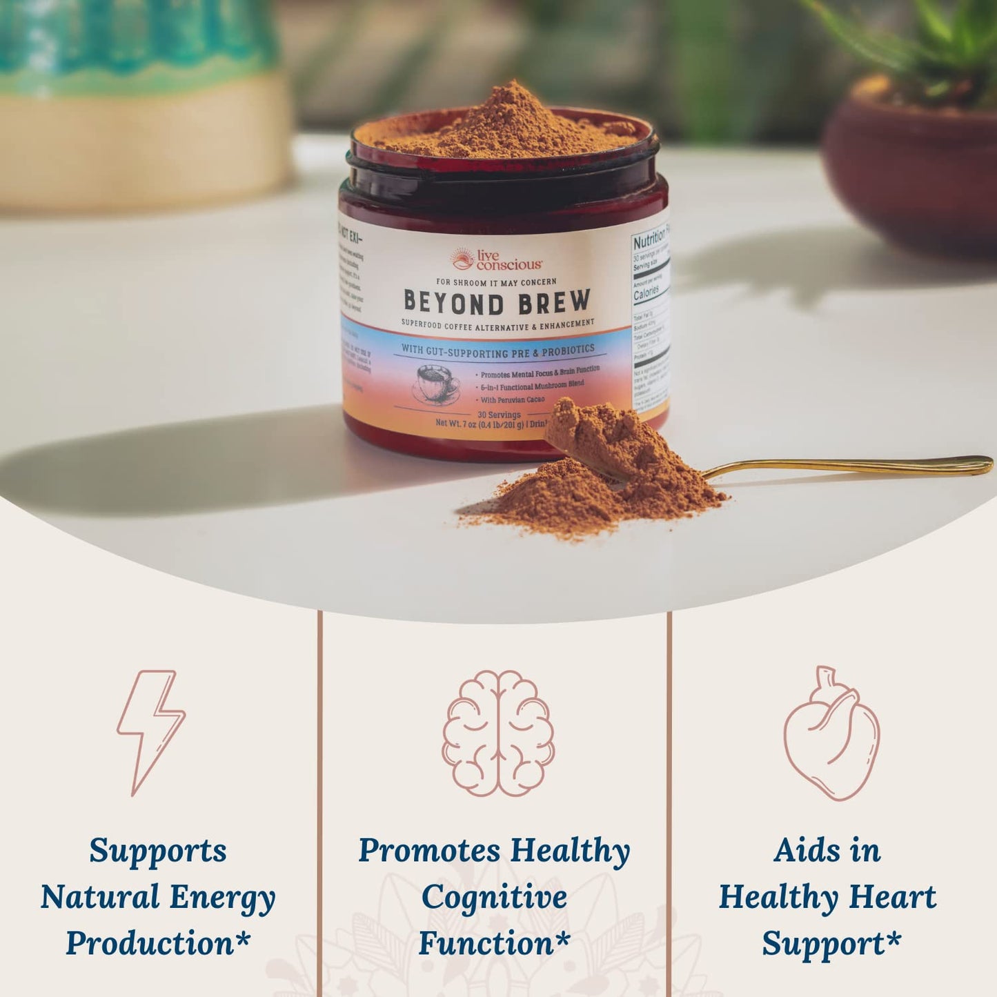 live-conscious-mushroom-superfood-coffee-with-prebiotics-probiotics---low-caffeine-healthy-coffee-substitute---30-servings-7-oz---pack-of-3-4