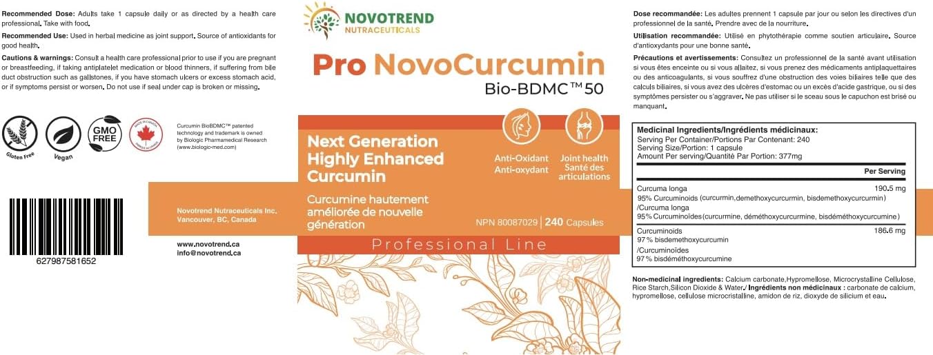Advanced Formula Pro NovoCurcumin-BioBDMC50 Capsules - Highly Enhanced Curcumin Supplement for Next Generation - 240 Count - Espot.com.au