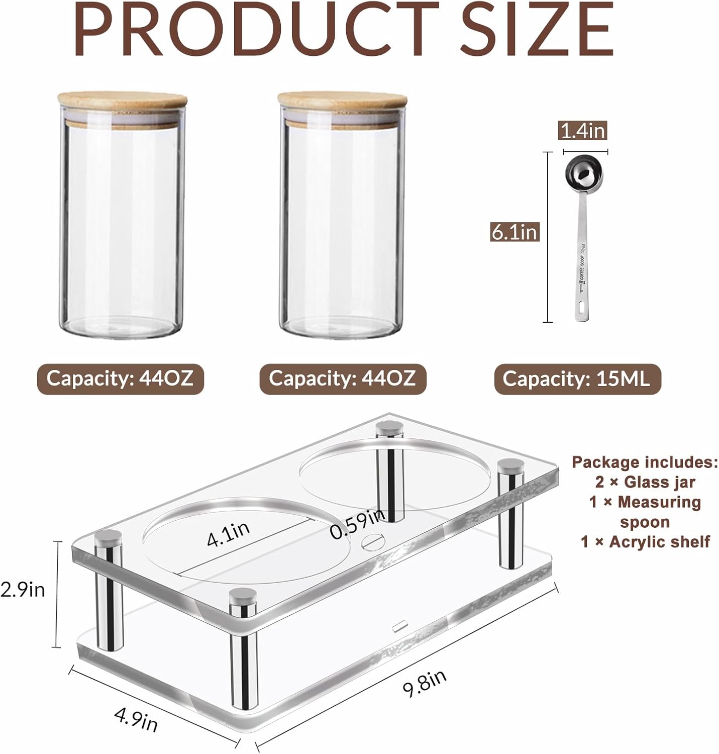 glass-coffee-canister-set-with-acrylic-shelf---2-pack-44oz-food-storage-containers-with-spoon-airtight-lids---coffee-sugar-nut-tea-jars-for-kitchen-2
