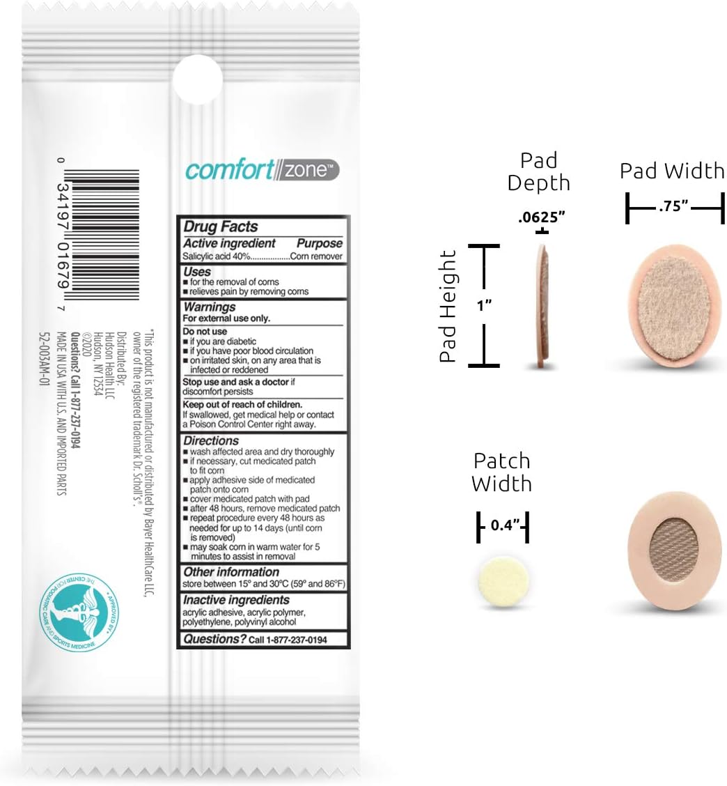 Medicated Corn Remover Patches with Salicylic Acid for Effective Corn Removal - 18 Patches and 18 Protective Pads by Comfort Zone - Espot.com.au