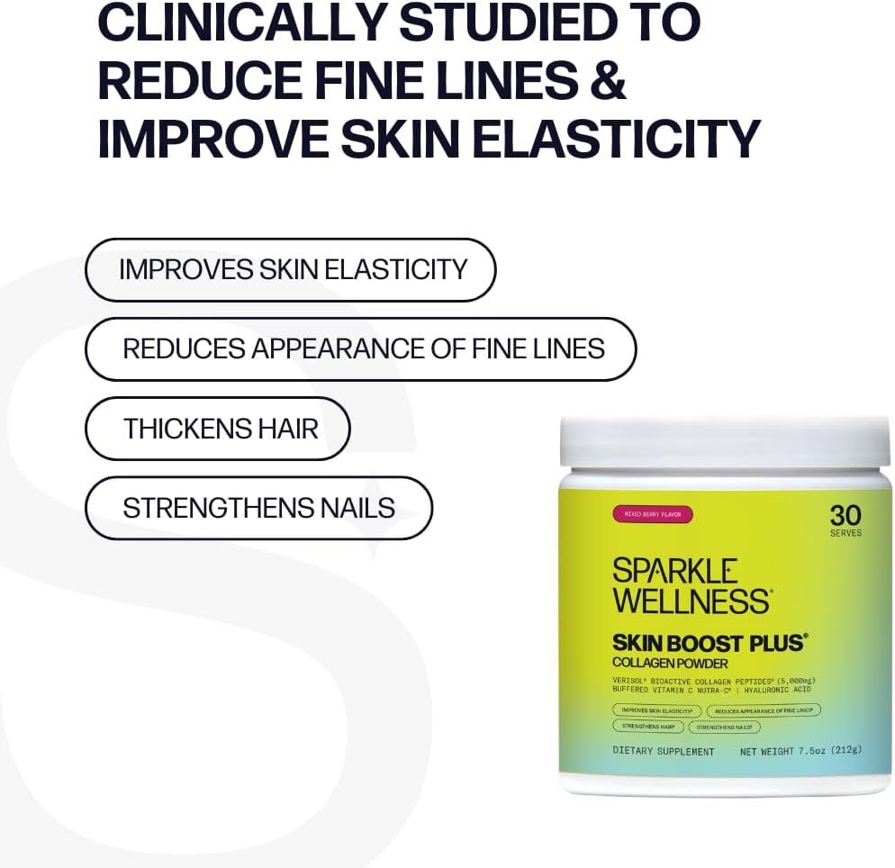 Mixed Berry Sparkle Collagen Powder Supplement with VERISOL Peptides & Vitamin C | Skin Boost Plus for Improved Elasticity | 30 Servings - Espot.com.au