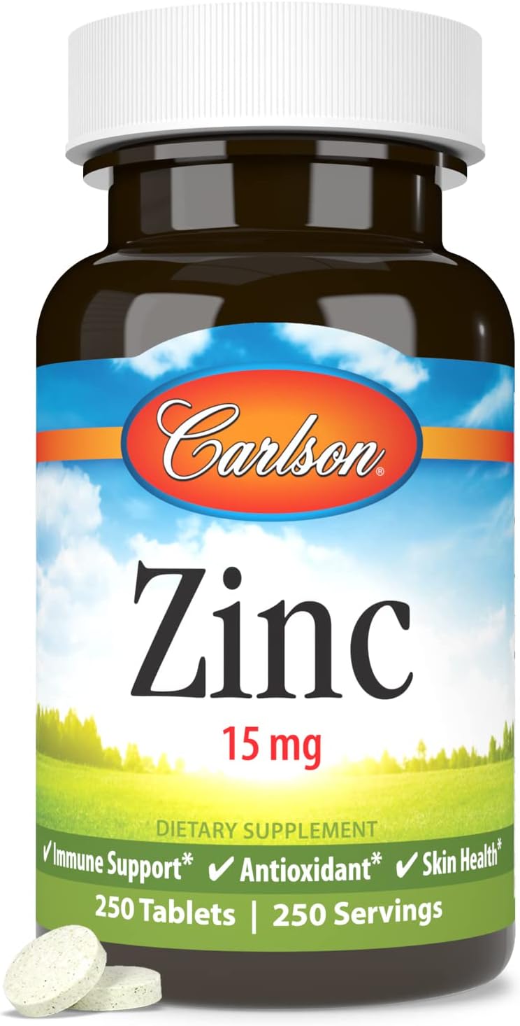 Zinc Supplement 15mg - Carlson Zinc Gluconate Tablets for Immune Support & Skin Health, Antioxidant Capsules - 250 Count - Espot.com.au