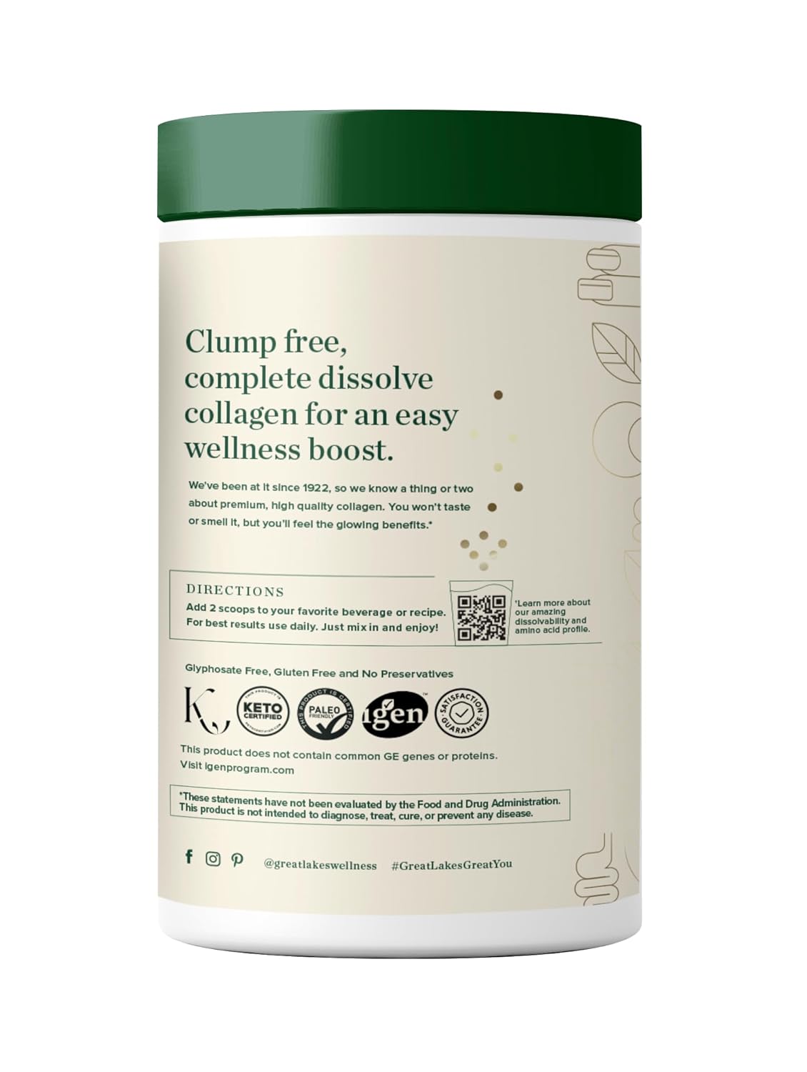 Premium Great Lakes Collagen Peptides Powder - Skin, Hair, Nails, Joint & Digestion Support - Unflavored Hydrolyzed Formula - Non-GMO, Keto, Kosher - 16oz - Espot.com.au