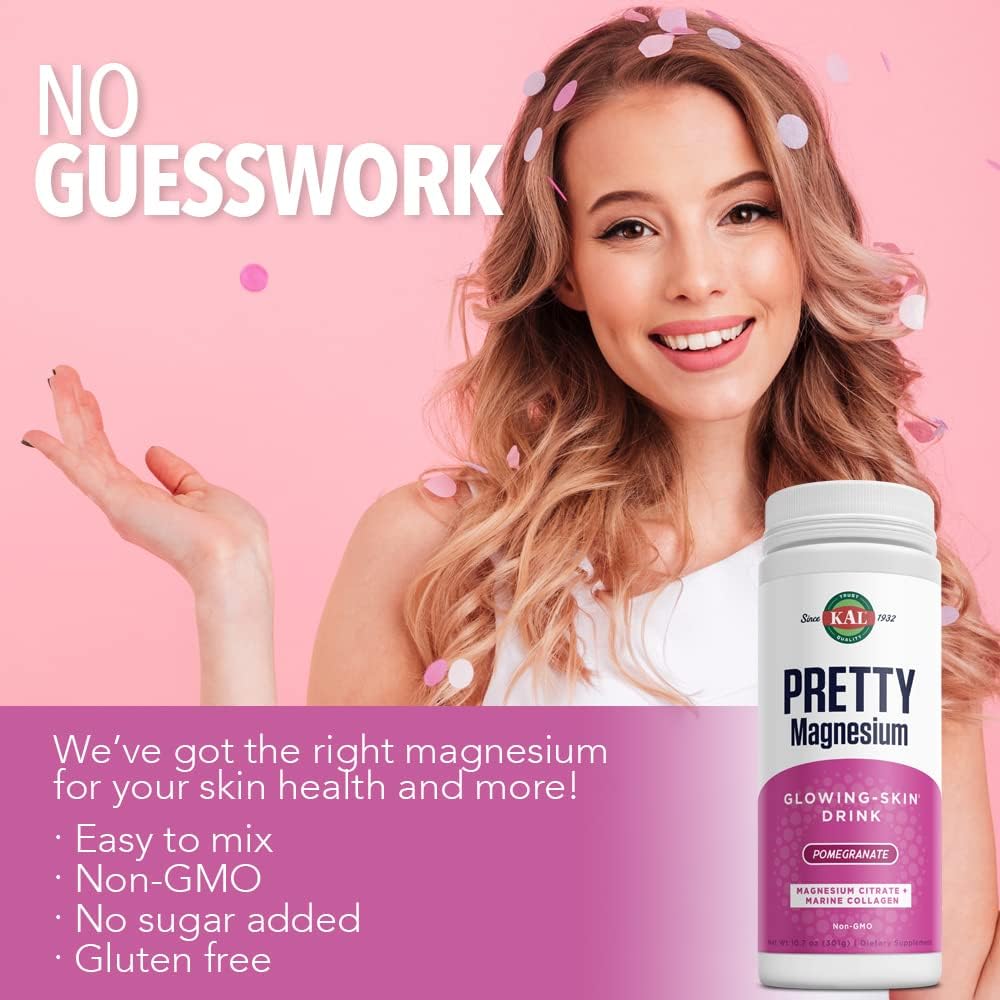 KAL Magnesium Skin Health Drink with Marine Collagen | Glowing Skin Support | Cellular Health | 325mg Magnesium Citrate | 10.7oz, 70 Servings - Espot.com.au