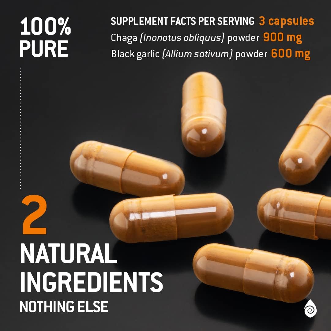 Organic Chaga Mushroom and Black Garlic Capsules - Antioxidant Immune Support Supplement - Nordic Forest Mushrooms - 1500mg - 90 ct - Espot.com.au