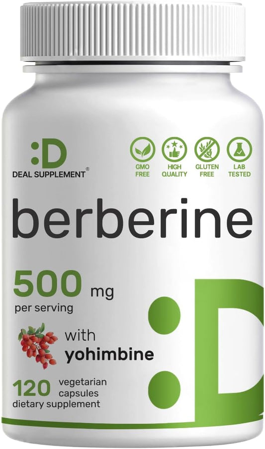 Berberine Yohimbine Supplement 500mg 120 Veggie Capsules - Root & Bark Extracts - High Absorption HCl Forms - Non-GMO, Vegan - Espot.com.au
