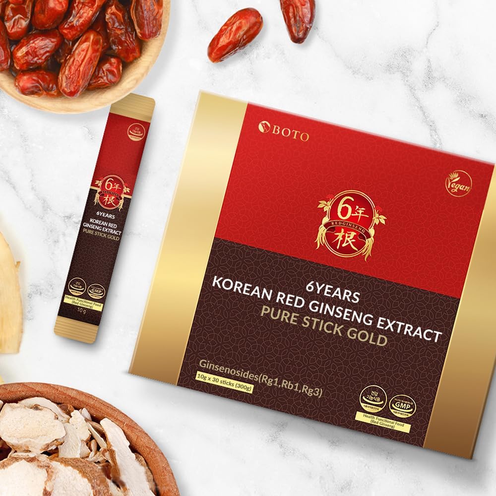6-Year Korean Red Ginseng Gold Extract Energy Supplement Sticks - 30 Portable Sachets for Brain, Immune Support & Nitric Oxide Boost - Espot.com.au