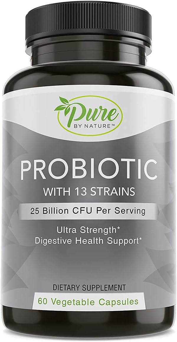 Pure By Nature Shelf Stable Probiotics - 60 Vegan Capsules for Digestive & Gut Health, Immunity Support - Soy & Gluten-Free Formula for Men and Women - Espot.com.au