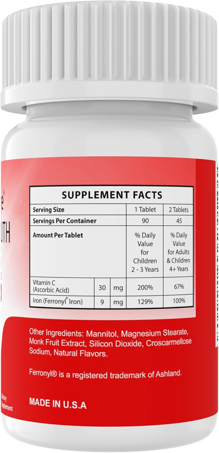 NutritiPure Kids Chewable Iron Supplements with Vitamin C - 90 Tablets, Tangerine Tango Orange Flavor, 9mg Ferronyl/Carbonyl Iron - Pediatric Iron Supplement - Espot.com.au