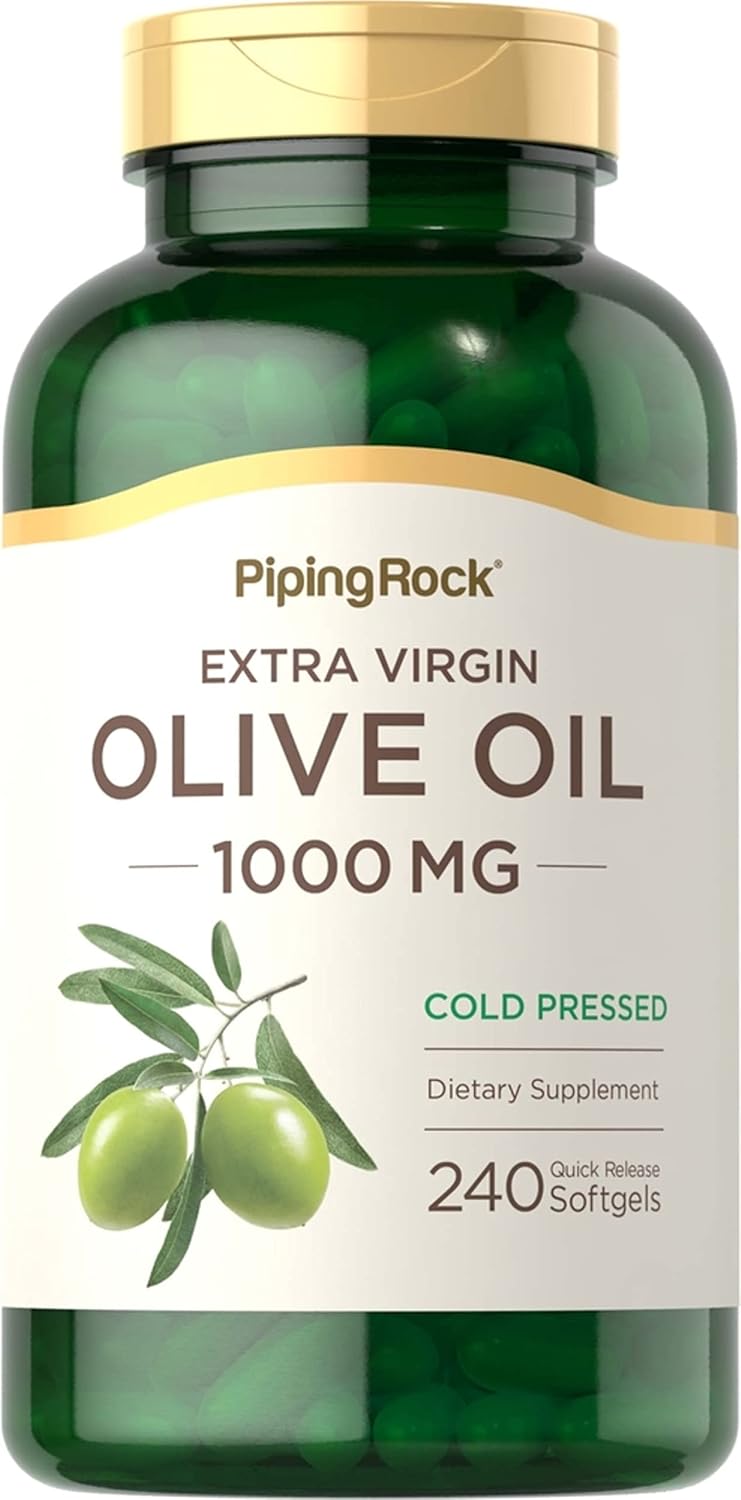 Extra Virgin Olive Oil Softgel Capsules 1000mg - 240 Count | Cold Pressed Supplement | Gluten Free & Non-GMO by Piping Rock - Espot.com.au