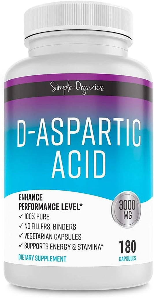 Organic D-Aspartic Acid Supplement - 3000mg per Serving - Energy Support - Gluten-Free - Vegan Capsules - No Fillers - Espot.com.au