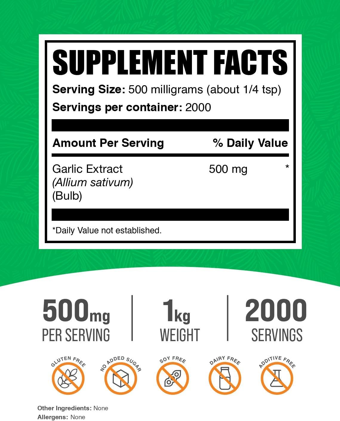 Garlic Extract Powder - Herbal Gluten-Free Supplement, 500mg per Serving, 1kg (2.2 lbs) - Allium Sativum Powder Supplement - Bulk Size - Espot.com.au