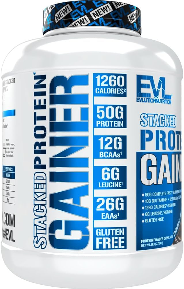 evlution-nutrition-stacked-protein-gainer---double-rich-chocolate-6-lb---50g-whey-protein-251g-carbs---muscle-building-recovery-post-workout---gluten-free-5