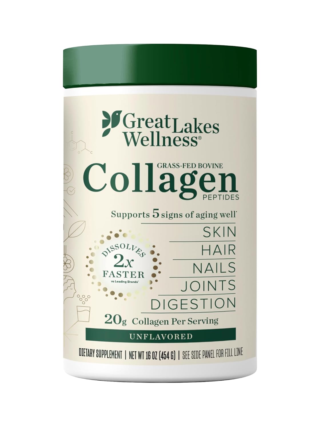 Premium Great Lakes Collagen Peptides Powder - Skin, Hair, Nails, Joint & Digestion Support - Unflavored Hydrolyzed Formula - Non-GMO, Keto, Kosher - 16oz - Espot.com.au
