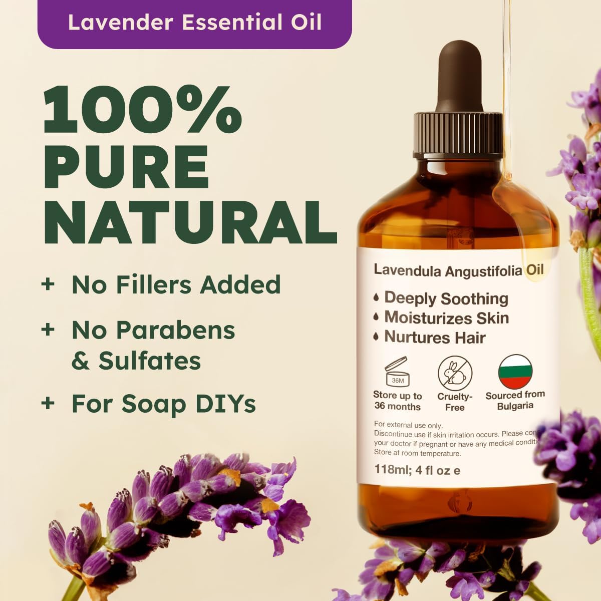4oz KUKKA Lavender Essential Oil for Skin & Hair - 100% Pure Natural Oil for Diffuser, Aromatherapy, DIY Soap Making - Calming Relaxation & Body Scent - Espot.com.au