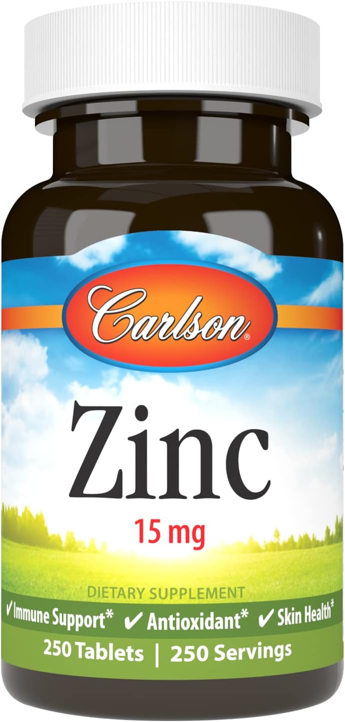 Zinc Supplement 15mg - Carlson Zinc Gluconate Tablets for Immune Support & Skin Health, Antioxidant Capsules - 250 Count - Espot.com.au