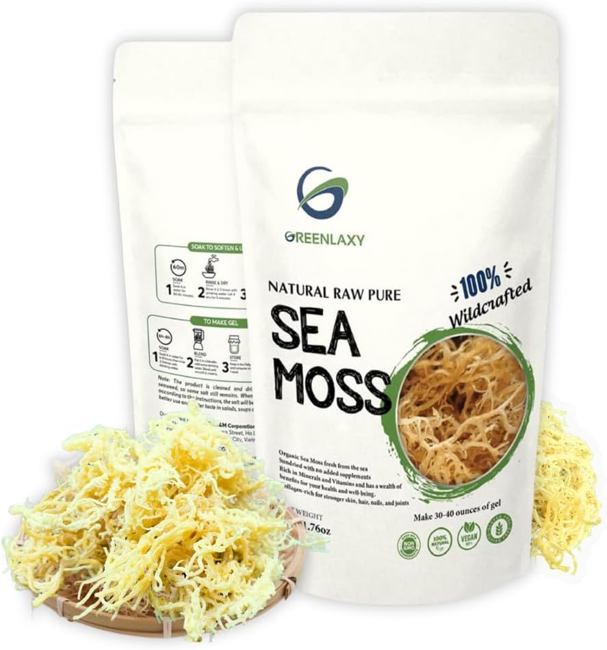 Organic Sea Moss Raw - 100% Wildcrafted, Sun Dried, Non GMO | Makes 30-40 oz Gel | Boosts Immune System, Skin Health, Vitamin Supplements | 50g - Espot.com.au