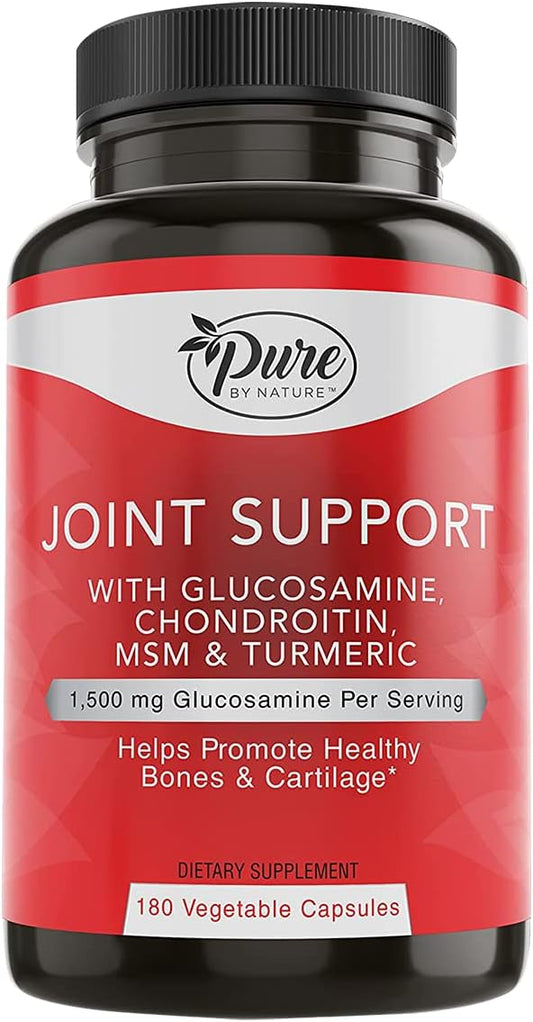 180 Capsules Pure By Nature Joint Support Supplement with Glucosamine, Chondroitin, Turmeric, MSM, and Boswellia for Joint Health - Espot.com.au