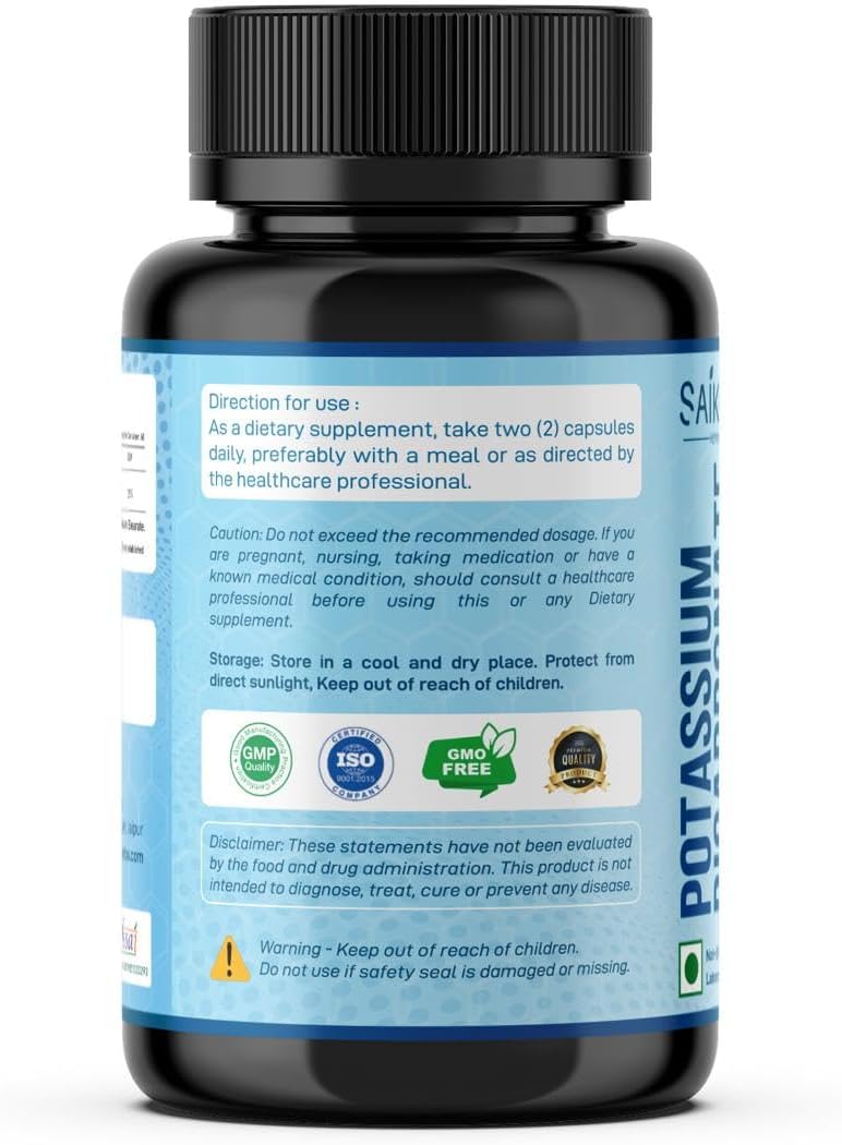 High Absorption Potassium Bicarbonate Supplement - 1020mg, 120 Capsules - Supports Electrolyte Balance, Kidney & Bone Health - SAIKOU HERBS - Espot.com.au