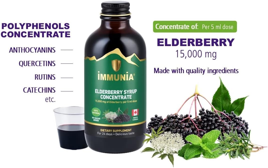 Elderberry Syrup with Elderflower, Thyme, Peppermint - Immune Boosting Formula, No Added Sugar, Delicious Taste - 24 Day Supply - Espot.com.au
