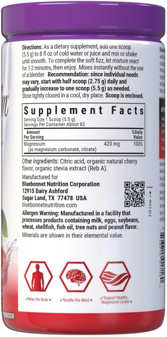 Bluebonnet Nutrition Simply Calm Powder - Calm, Muscle Cramps, Stress Relief - Non-GMO, Vegan, Kosher Certified - Cherry Flavor - 16 oz, 82 Servings - Espot.com.au