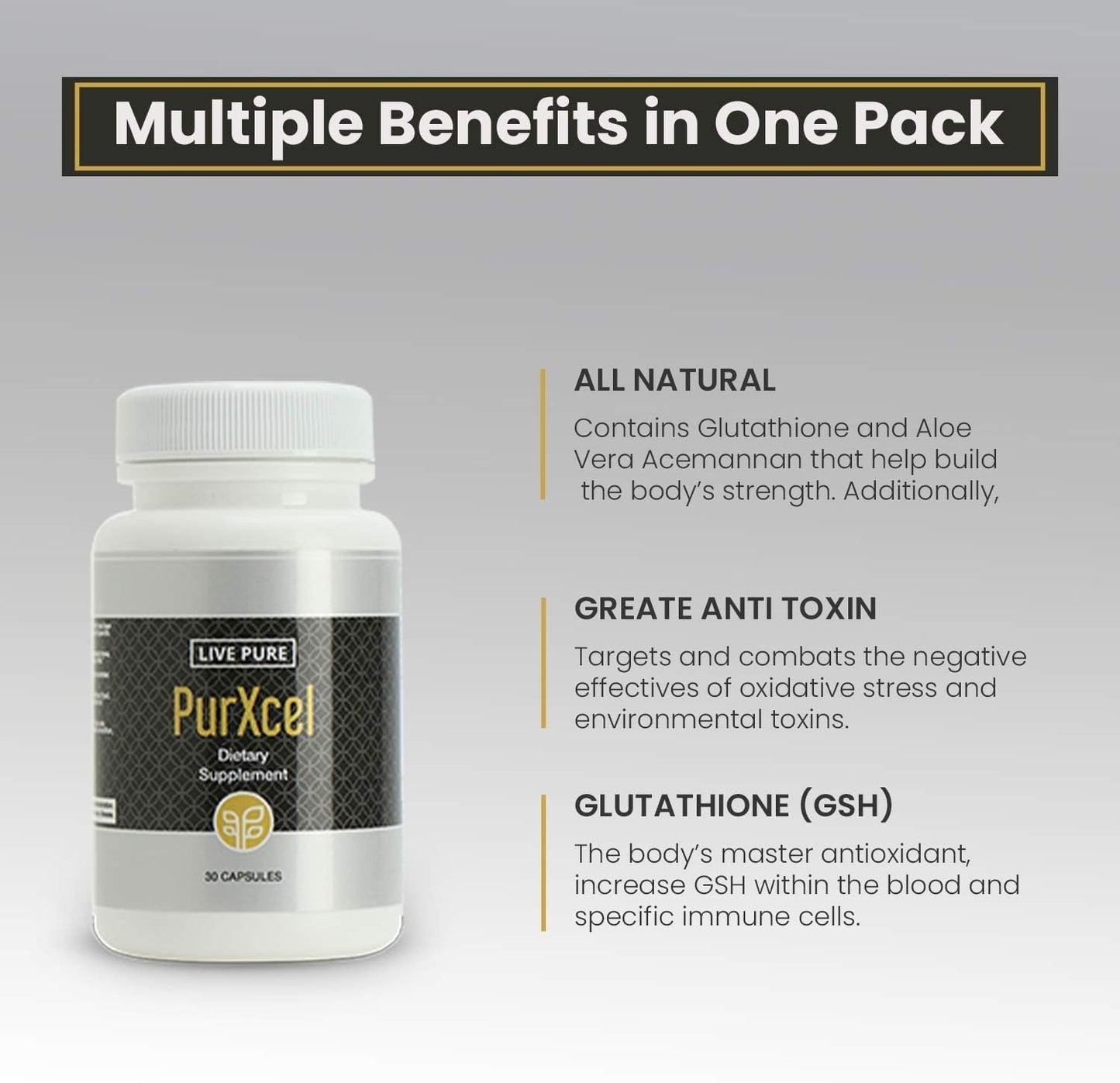 PurXcel Antioxidant Supplement - 30 Capsules for Skin, Joints & Cleansing - Rich in Glutathione & Superoxide Dismutase - Espot.com.au
