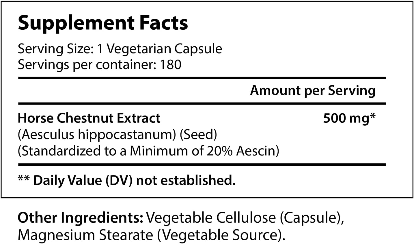 LongLifeNutri Horse Chestnut Seed Extract 500mg Capsules - 180 Count, Made in USA, High Aescin Content, Vegetarian Supplement - Espot.com.au
