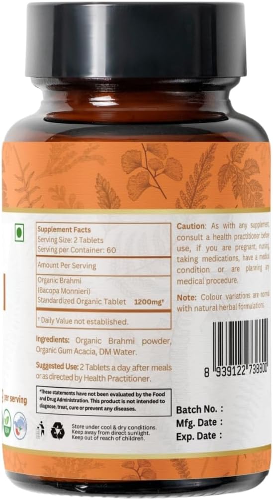 usda-certified-organic-brahmi-tablets---240-tablets---1200mg-per-serving---vegan-and-natural---bacopa-monnieri-supplement-for-focus-and-memory---pack-of-2-2