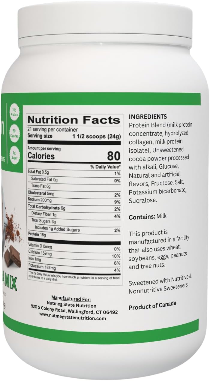 High Protein Hot Cocoa Mix - Nutmeg State Nutrition, Low Calorie Chocolate Protein Drink - 15g Protein, 80 Calories, 3g Sugar - 21 Servings, 17.6 oz - Espot.com.au