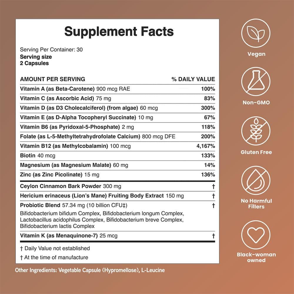 melanated-womens-multivitamin-with-high-dose-vitamin-d3-b12-probiotics-lions-mane-ceylon-cinnamon---vegan-gluten-free-non-gmo---30-day-supply-6