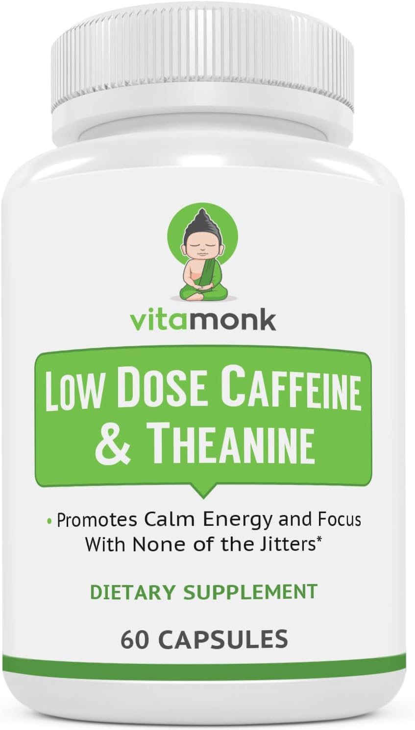 25mg Caffeine Theanine Pills - Smooth Energy Boost, No Jitters, No Crash - Microdose Caffeine L Theanine Capsules - 60 Count - Espot.com.au